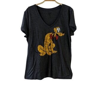 Disney Pluto T-Shirt Womens‎ Gray V Neck Short Sleeve Graphic Tee Large